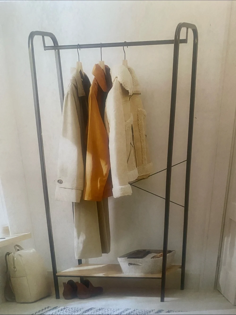 NIB Brightroom Black Garment Rack with Lower Shelf.